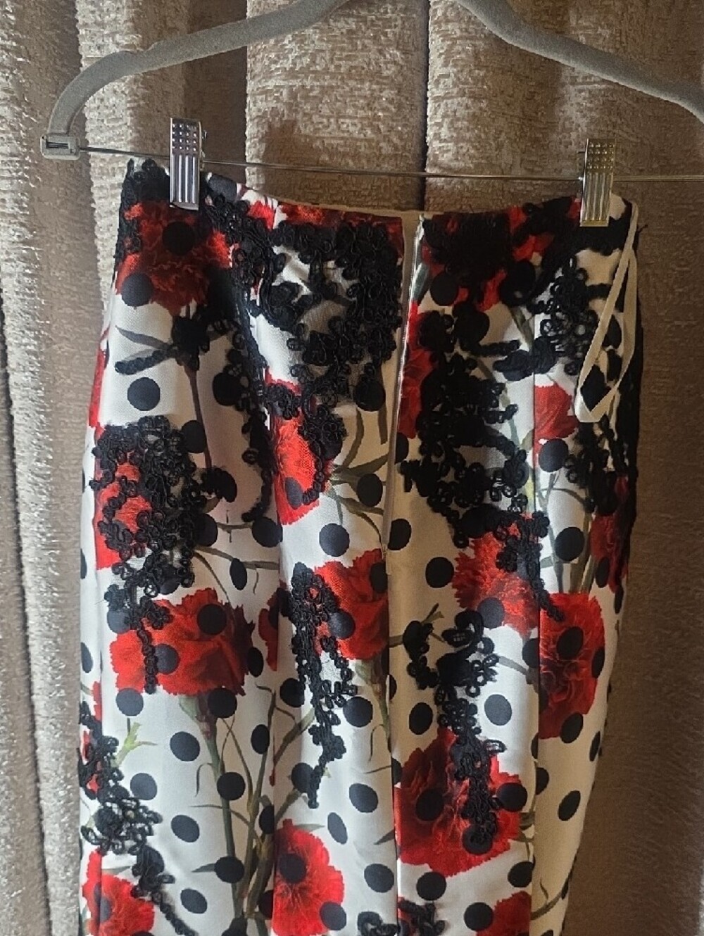 Floral Red Polka Dot Fit And Flare Maxi Skirt - Elegant Evening Skirt - Picture 3 of 9